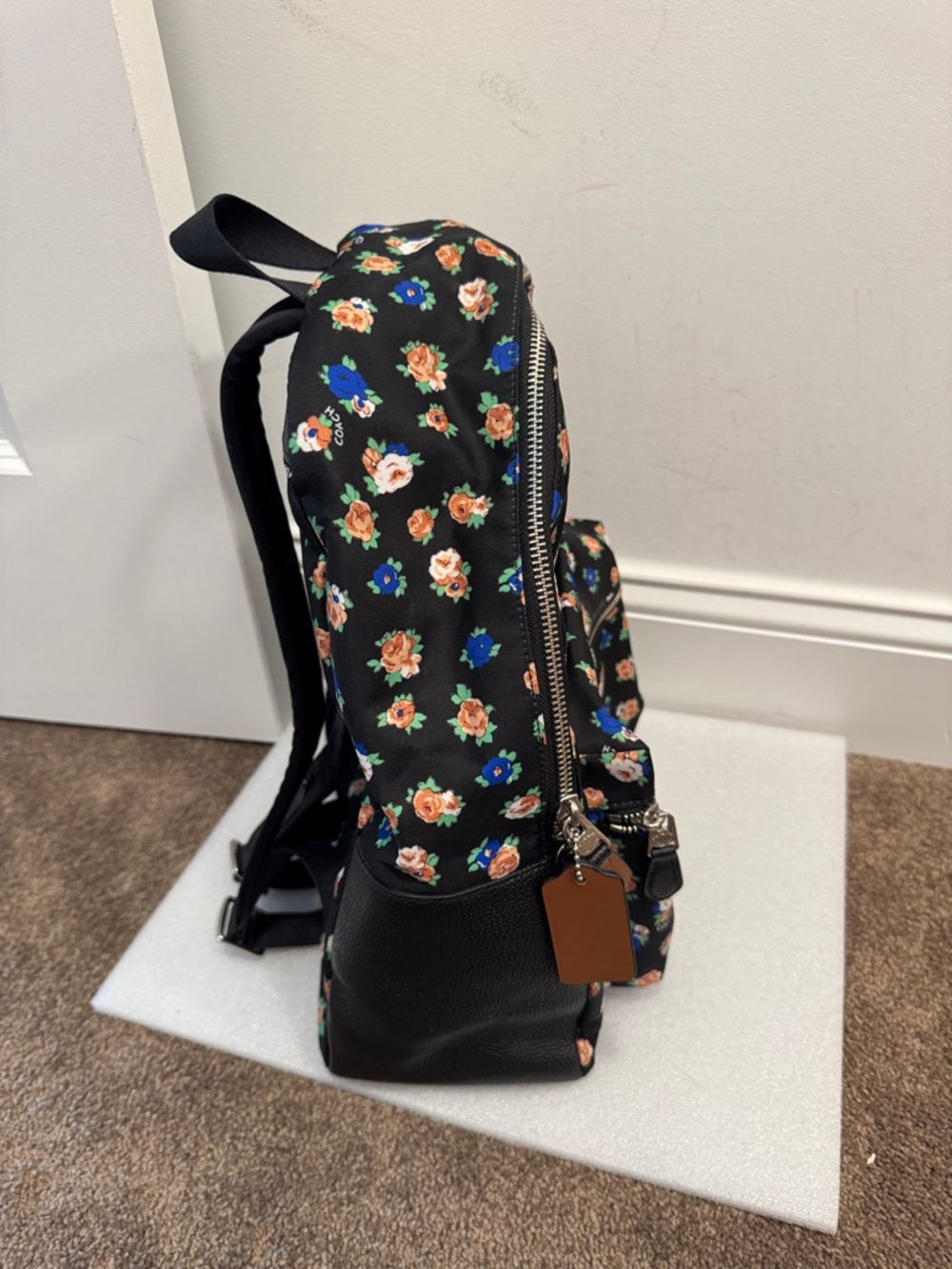 Coach Black Floral Backpack with Blue and Pink Accents - Picture 10 of 14
